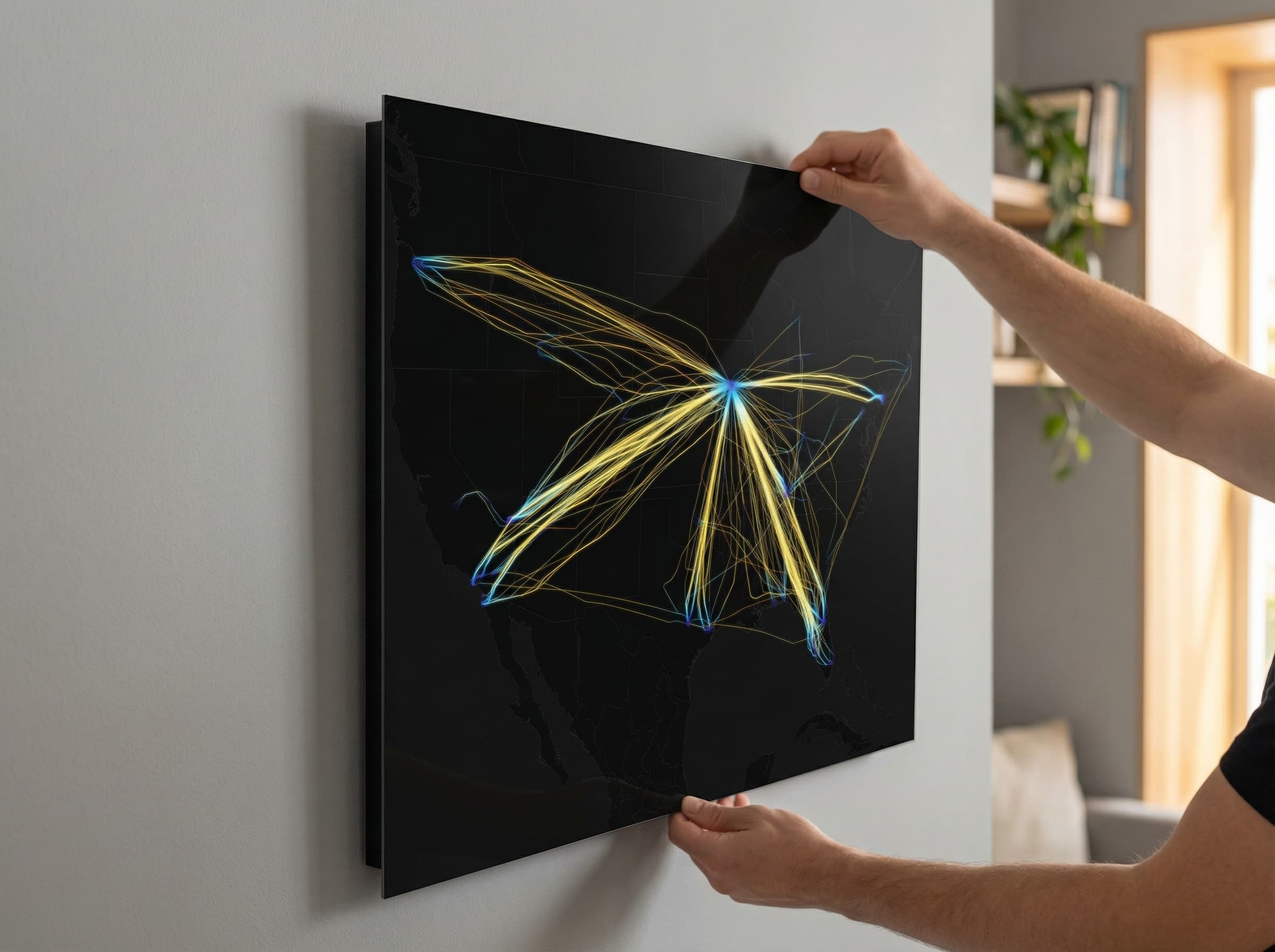 Aluminum print showing flight path visualization