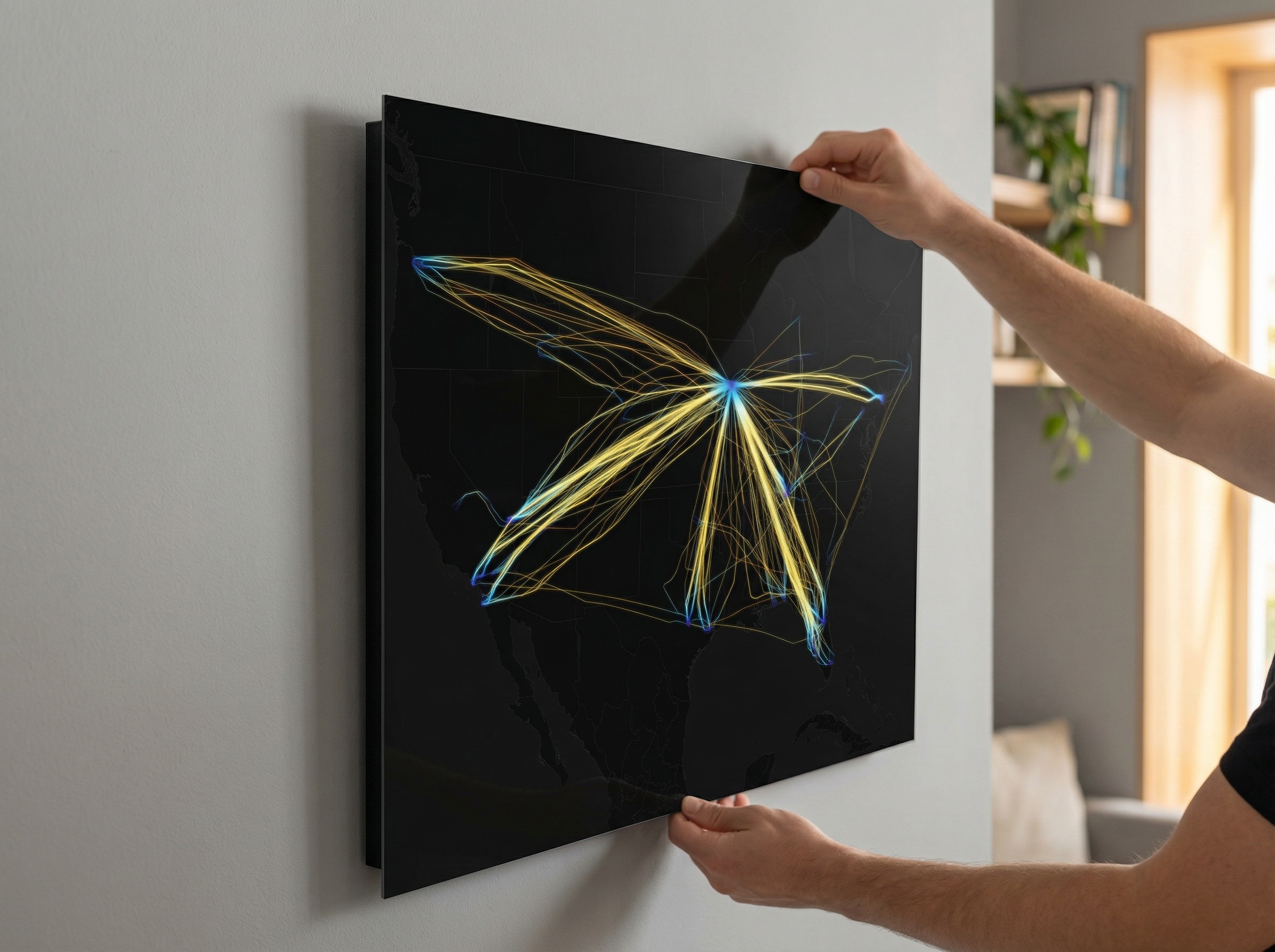 Aluminum print showing flight path visualization